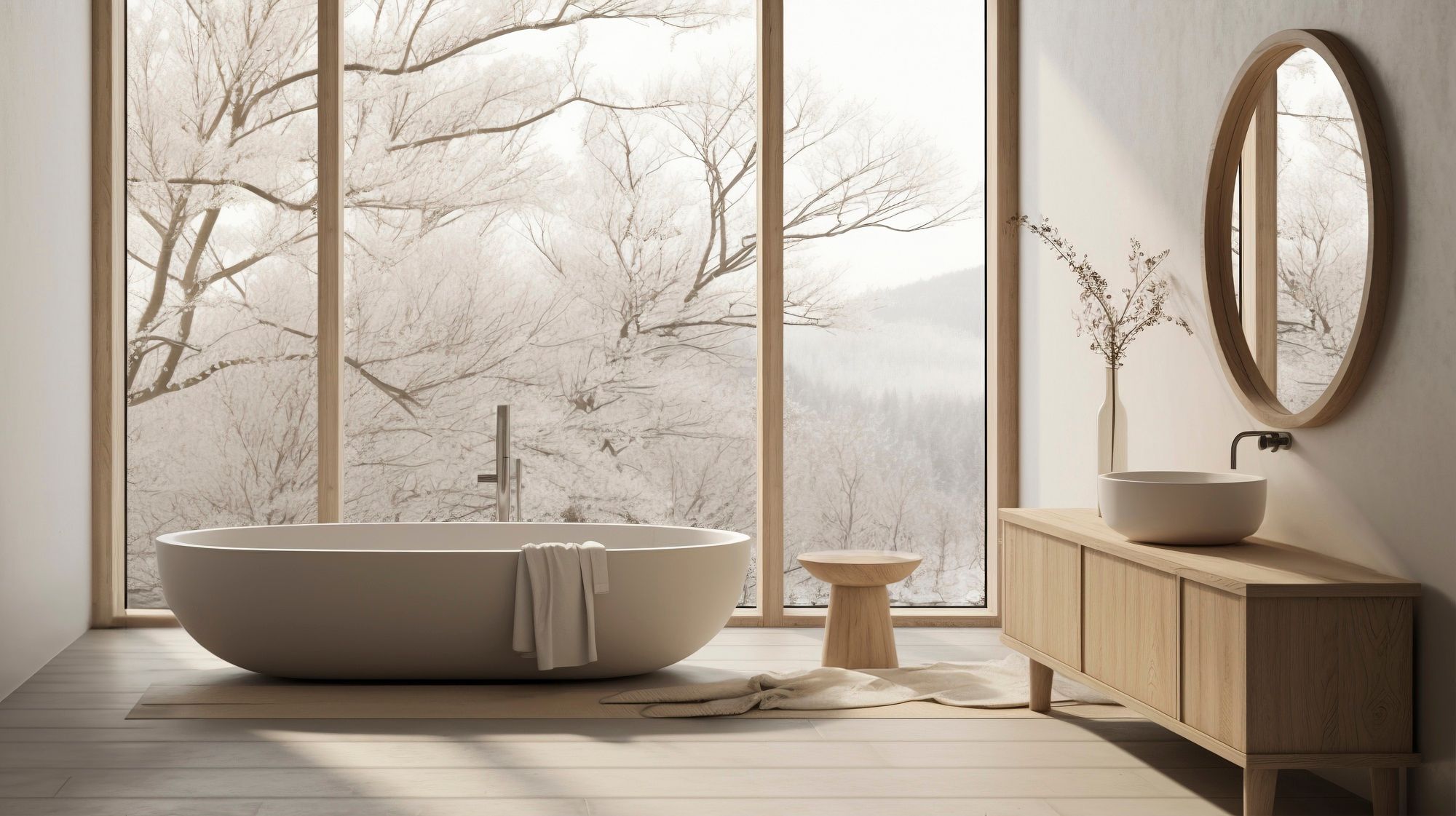 Un baño de estilo wabi sabi permite sumergirse en la naturaleza.