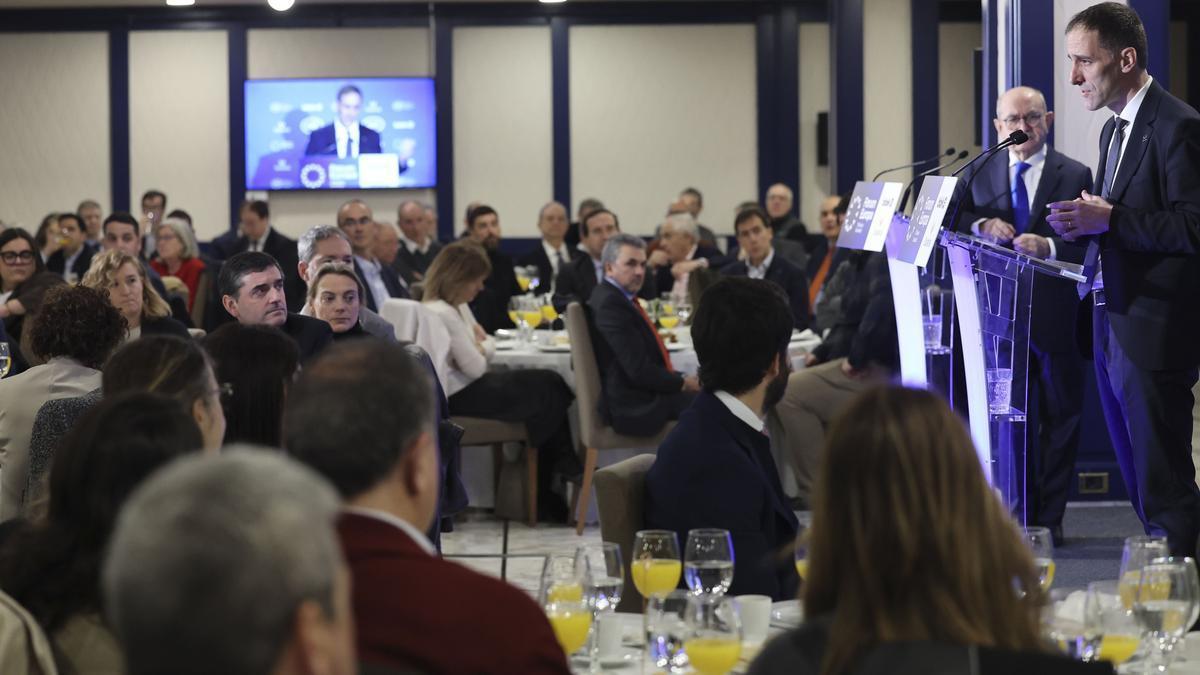 El presidente del grupo cooperativo Mondragon, Pello Rodríguez, durante su intervención en el Forum Europa-Tribuna Euskadi.