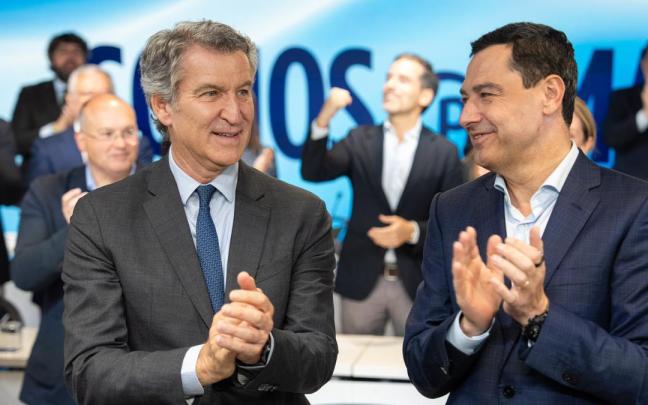 Juanma Moreno y Alberto Núñez Feijóo, en la Junta Directiva Nacional del PP.