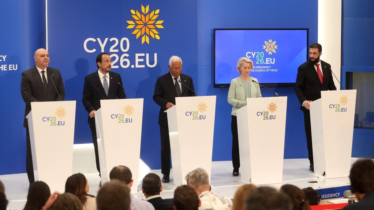 Los líders de la UE, António Costa y Ursula von der Leyen, se reúnen con los presidentes de Líbano, Chipre y Siria en Nicosia.