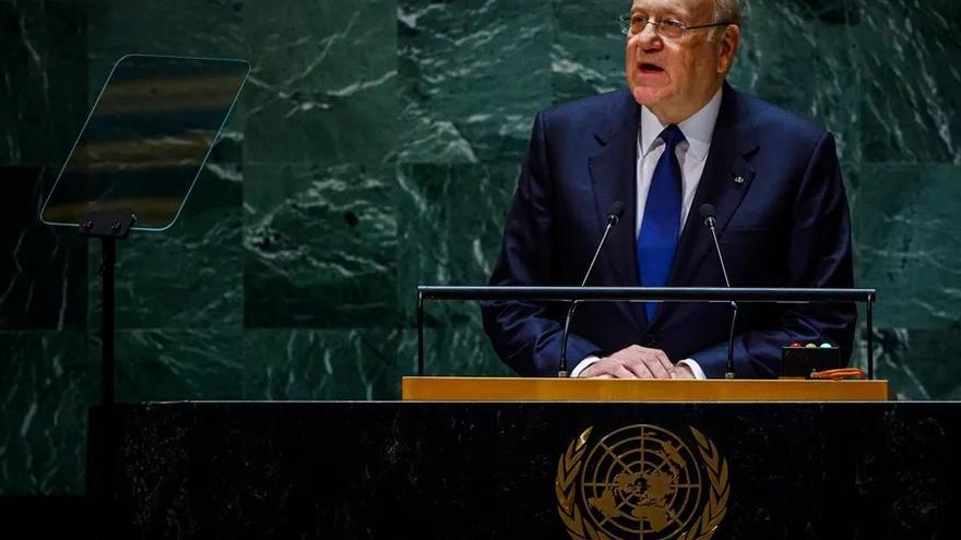 El primer ministro libanés, Najib Mikati, interviniendo en Naciones Unidas