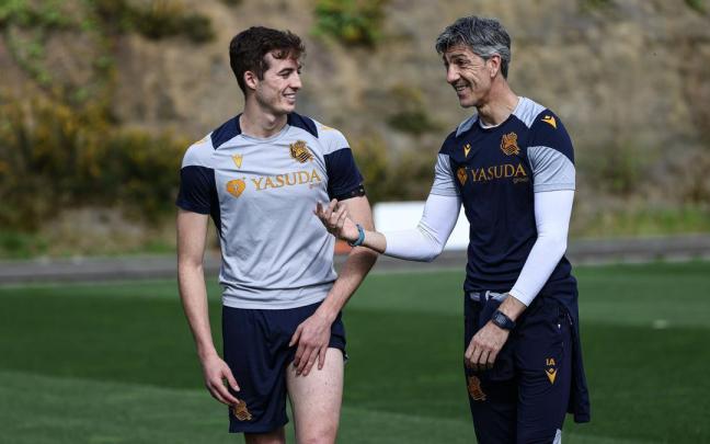Imanol Alguacil y Jon Pacheco en el entrenamiento. / REAL SOCIEDAD TWITTER