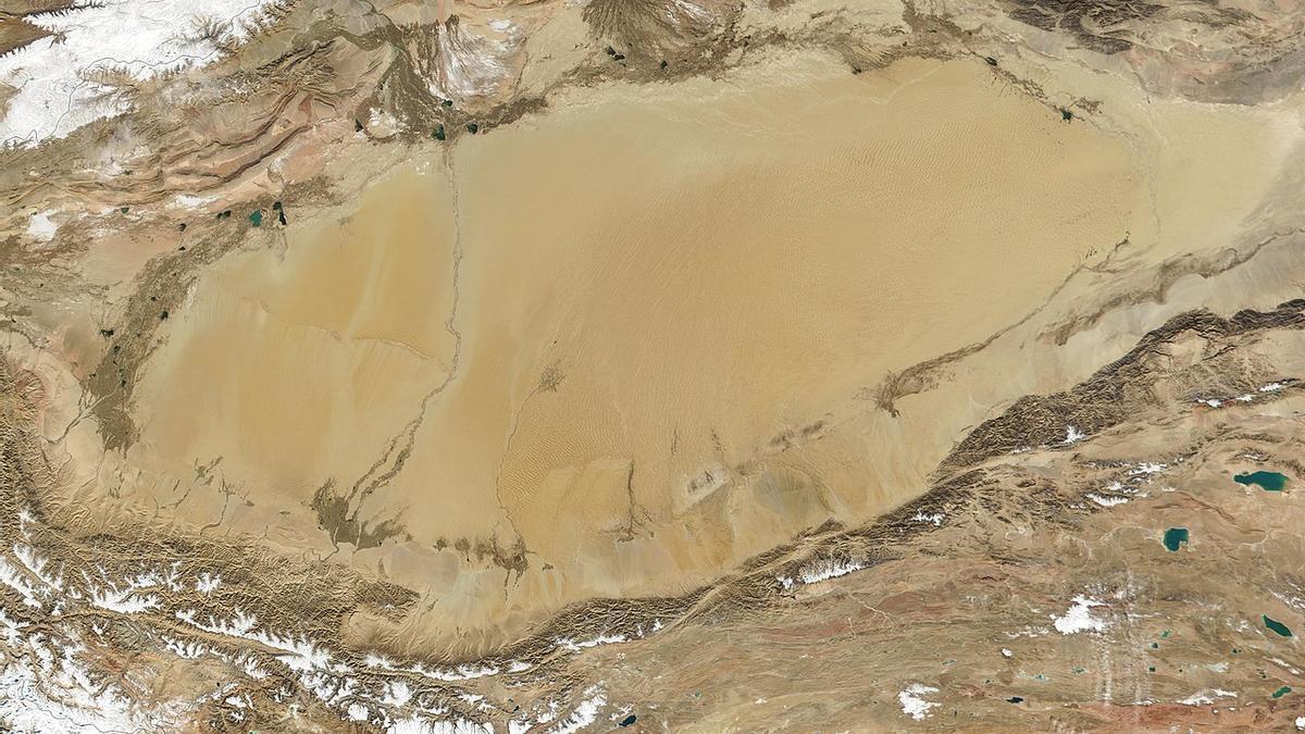 Vista de satélite de la cuenca del Tarim.