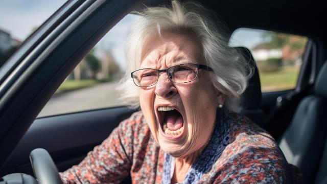 Una anciana ajena a esta historia pero también muy enfadada en el coche.