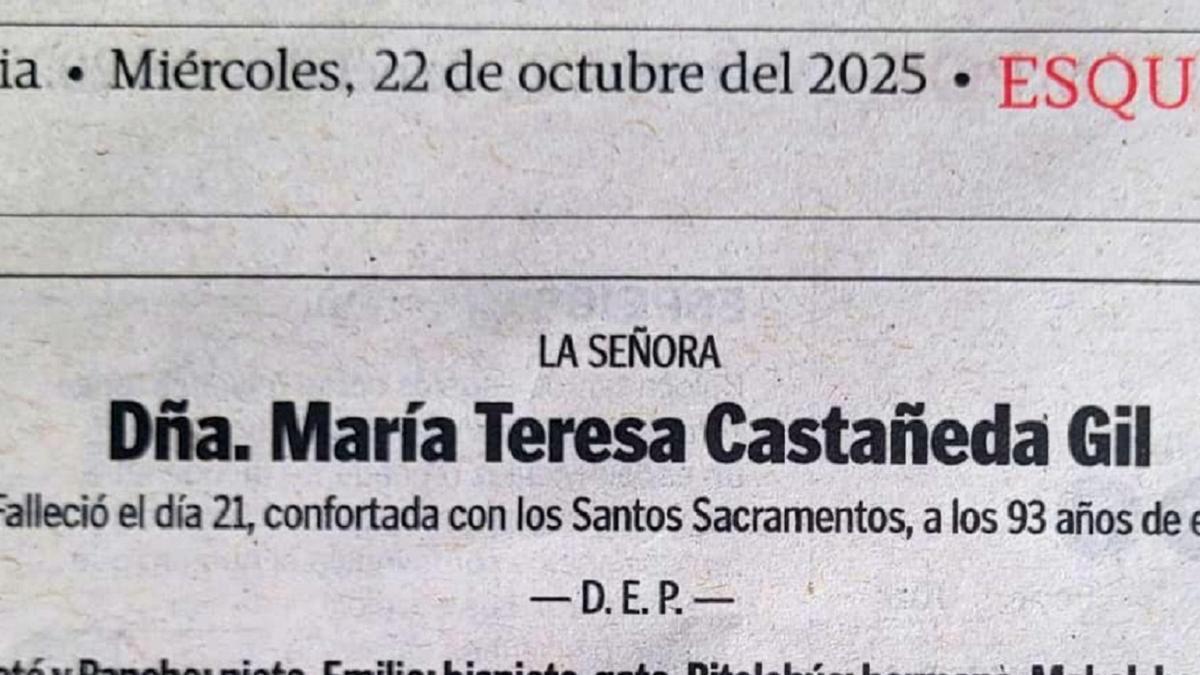 El comienzo de la esquela.