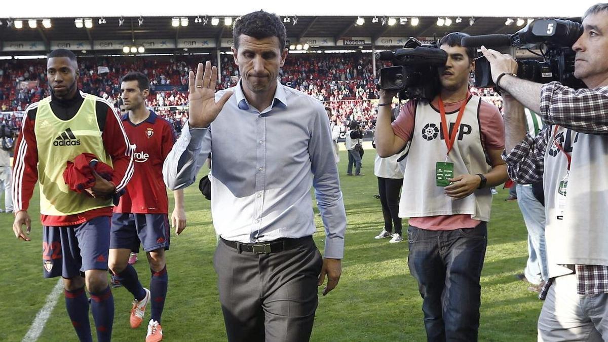 Javi Gracia, en una imagen de 2014 en El Sadar, durante su etapa como entrenador de Osasuna