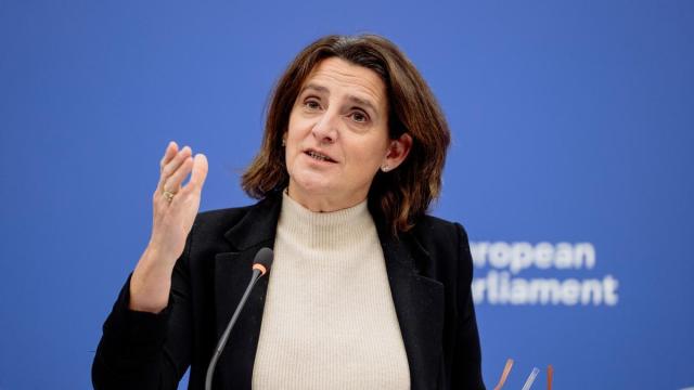 La vicepresidenta de Transición Limpia, Justa y Competitiva de la Comisión Europea, Teresa Ribera, en una comparecencia ante la prensa.
