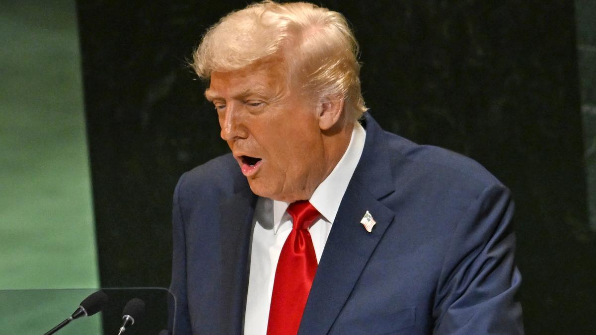 Trump dando su discruso en la Asamblea General de las Naciones Unidas.