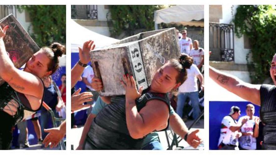 Secuencia del levantamiento de la piedra rectangular de 166 kilos de Estefanía Etxebeste en Ituren