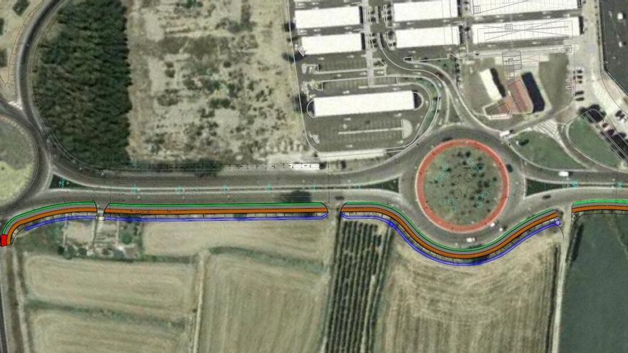 Vista aérea de la vía peatonal, con el cruce sobre la NA-134 a la izquierda