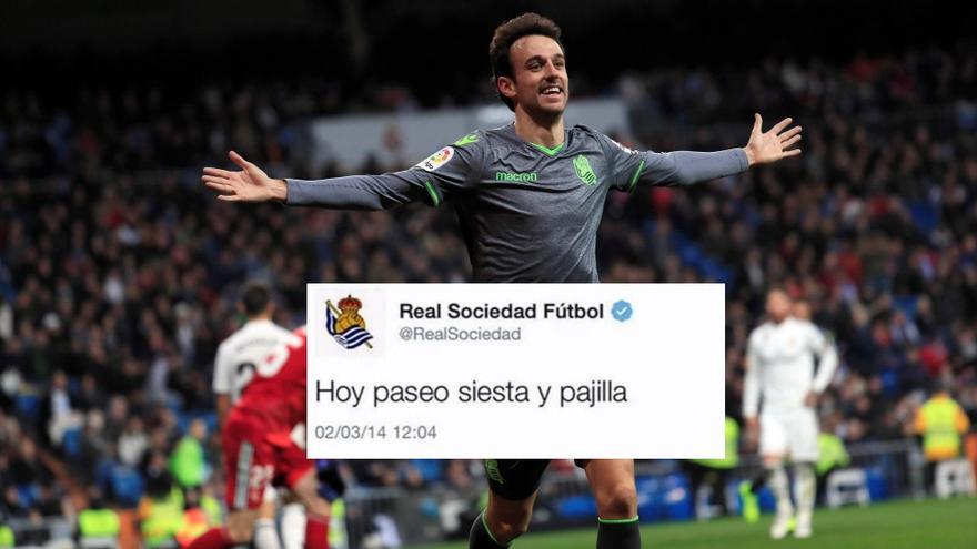 Rubén Pardo celebra el gol que le marcó al Real Madrid en el Santiago Bernabéu, el 6 de enero de 2019. / EFE