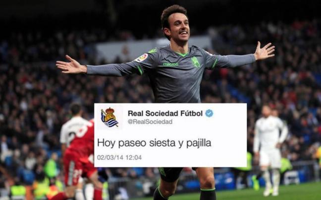 Rubén Pardo celebra el gol que le marcó al Real Madrid en el Santiago Bernabéu, el 6 de enero de 2019. / EFE