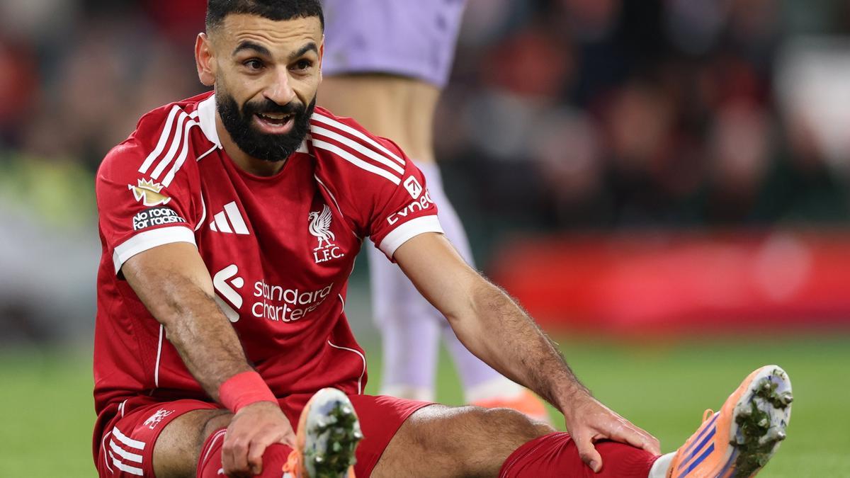 Salah, sobre el césped de Anfield.