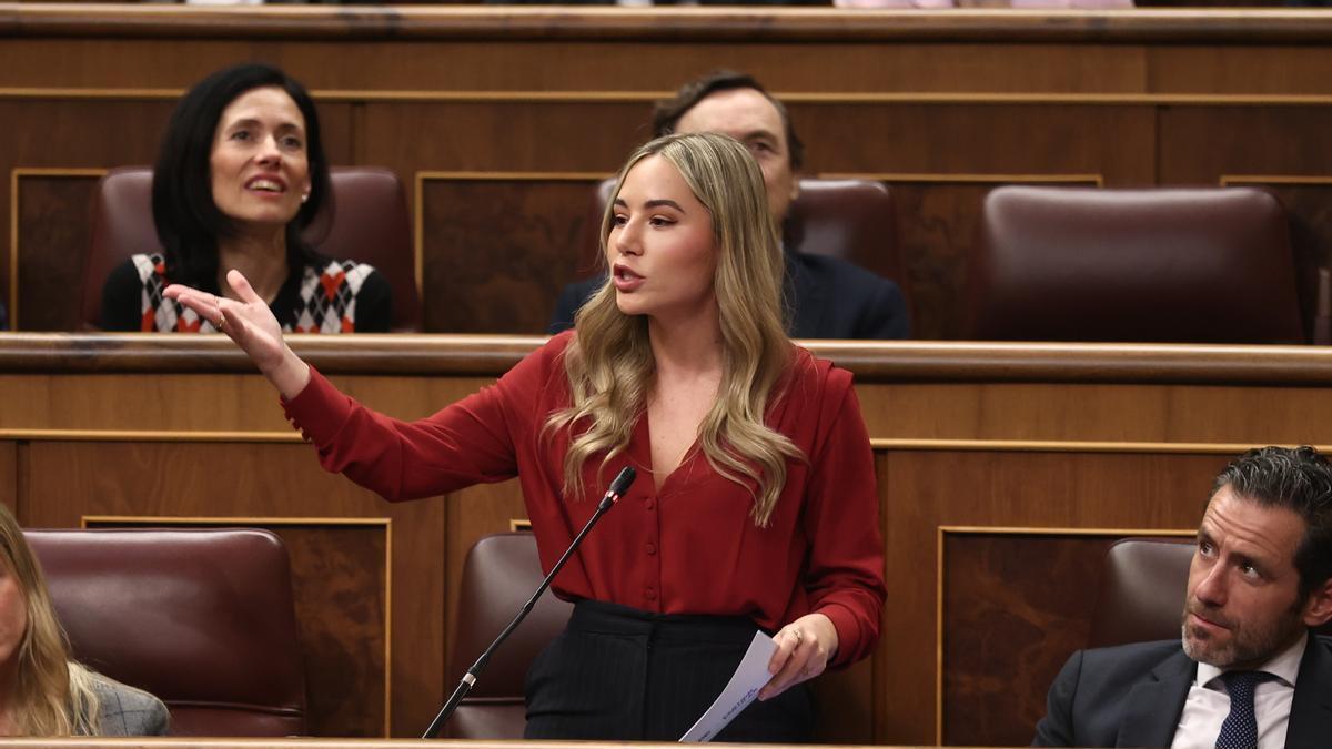 La diputada del PP en el Congreso Noelia Núñez interviene desde su asiento en un pleno de la Cámara baja