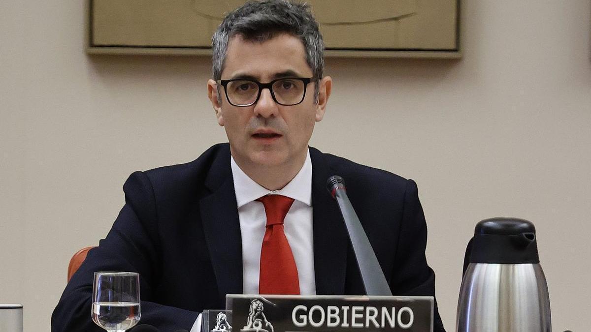Félix Bolaños, durante su comparecencia en la Comisión Constitucional del Congreso.