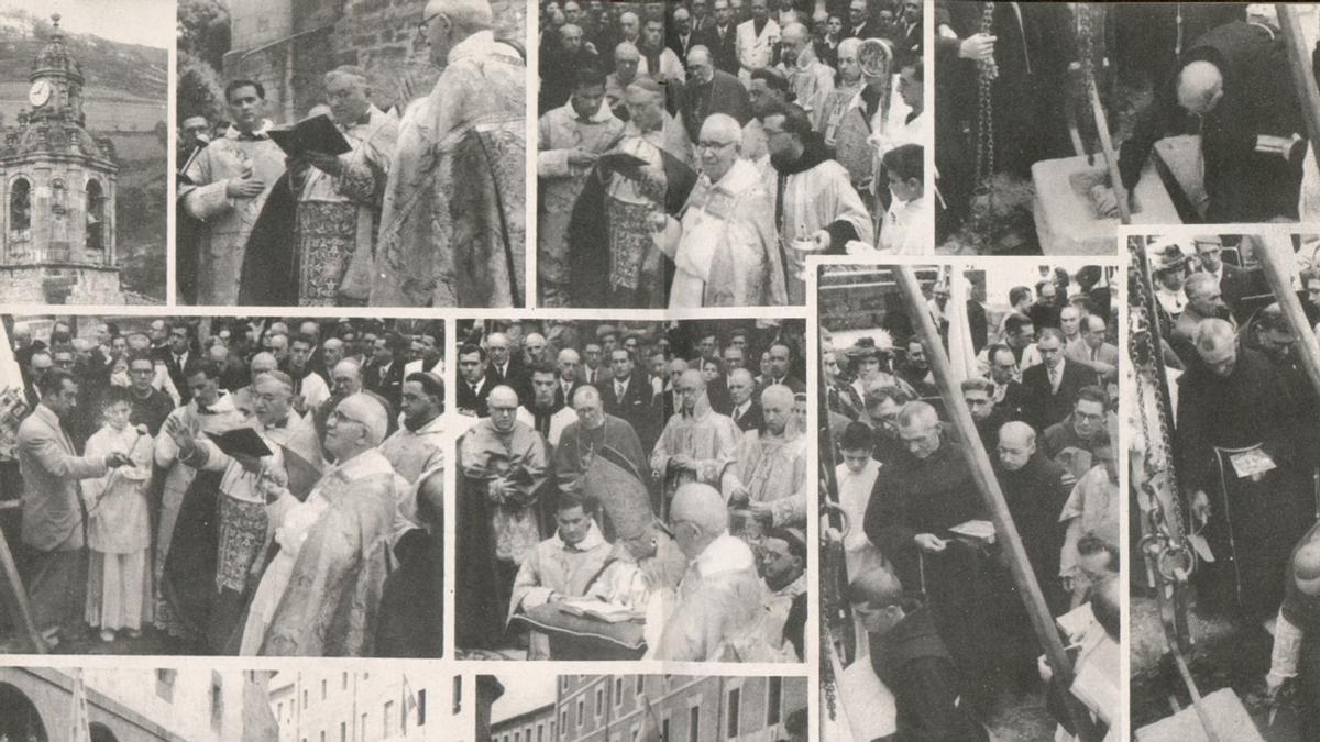 Imágenes de la colocación de la primera piedra de la basílica de Arantzazu.