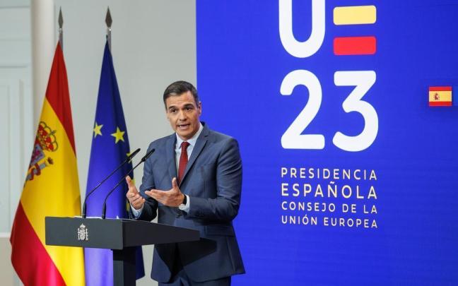 Pedro Sánchez durante su comparecencia para explicar sus prioridades la frente del Consejo de la Unión Europea. Pedro Sánchez durante su comparecencia para explicar sus prioridades la frente del Consejo de la Unión Europea.