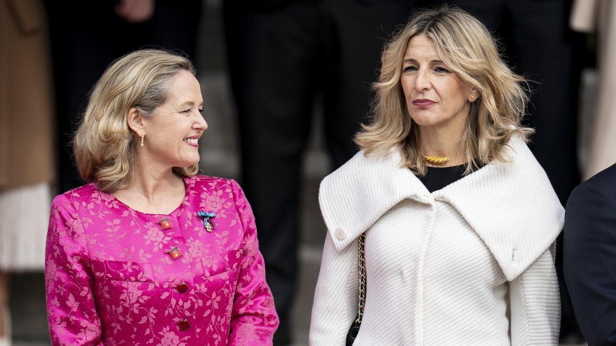 Nadia Calviño y Yolanda Díaz, en un acto en el Congreso.