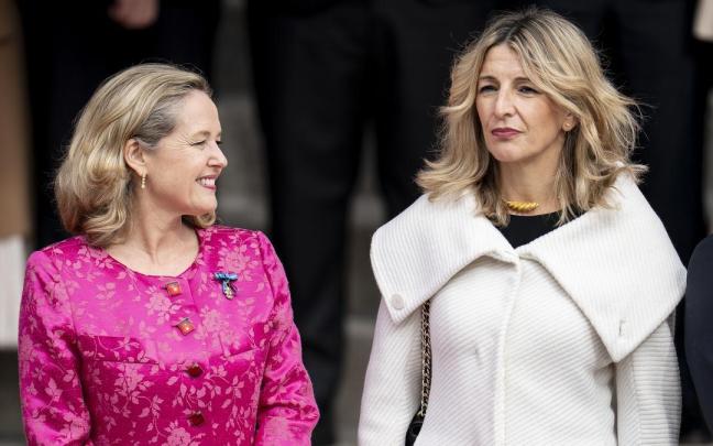 Nadia Calviño y Yolanda Díaz, en un acto en el Congreso.