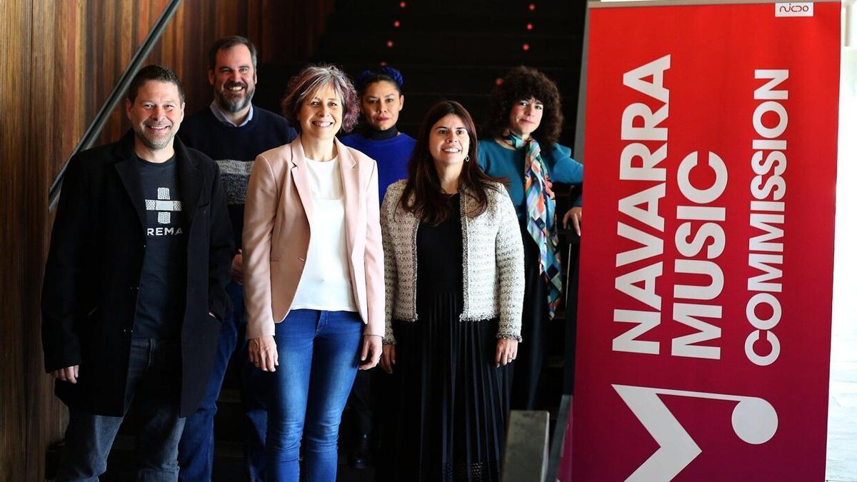 Representantes del Gobierno, de NICDO, de la Navarra Music Commission, de la embajada de Colombia en España y de Katanga Dub, en la rueda de prensa de balance de la NMC.