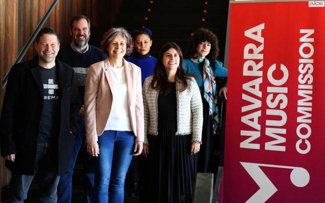 Representantes del Gobierno, de NICDO, de la Navarra Music Commission, de la embajada de Colombia en España y de Katanga Dub, en la rueda de prensa de balance de la NMC.