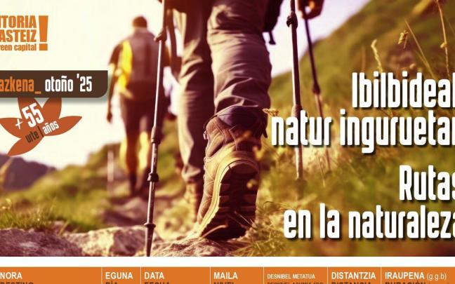 Kirol Zerbitzuak 55 urte baino gehiagokoentzat ‘Ibilbideak natur inguruetan’ programarako 1.000 plaza eskainiko ditu.