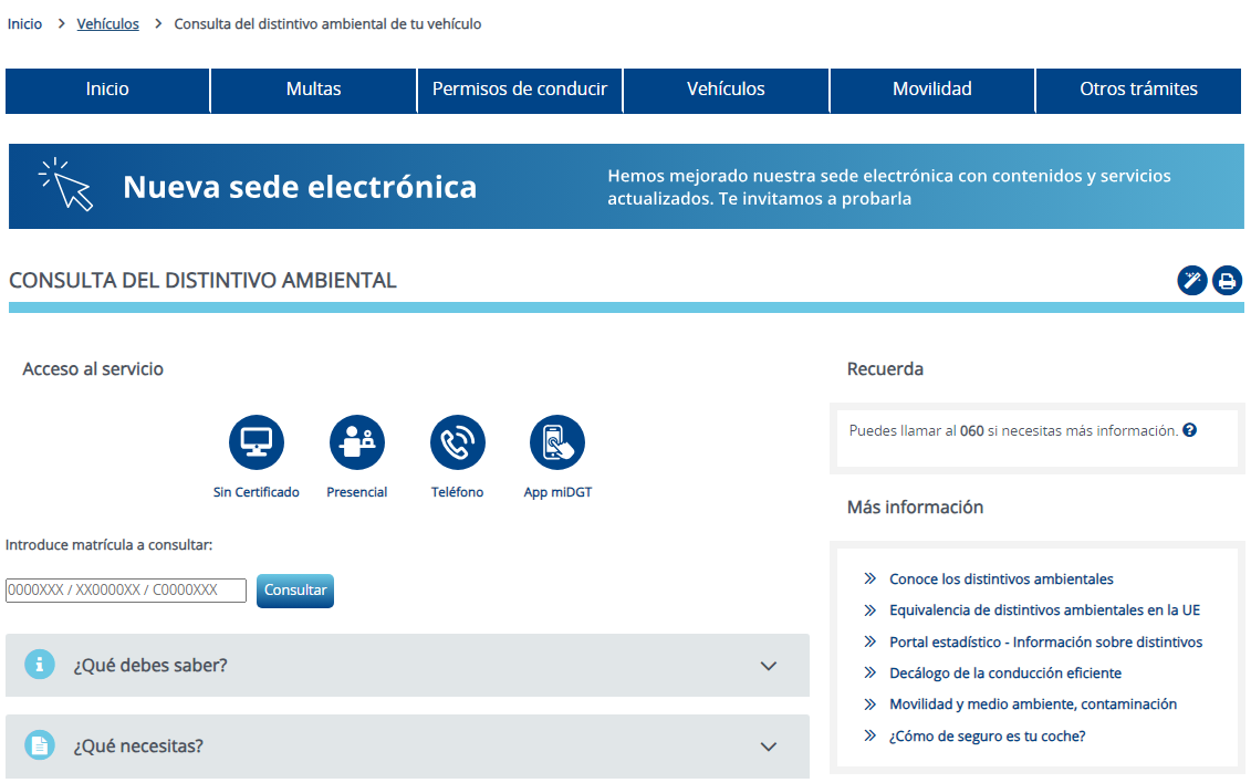 Captura de pantalla de la página web de la Dirección General de Tráfico