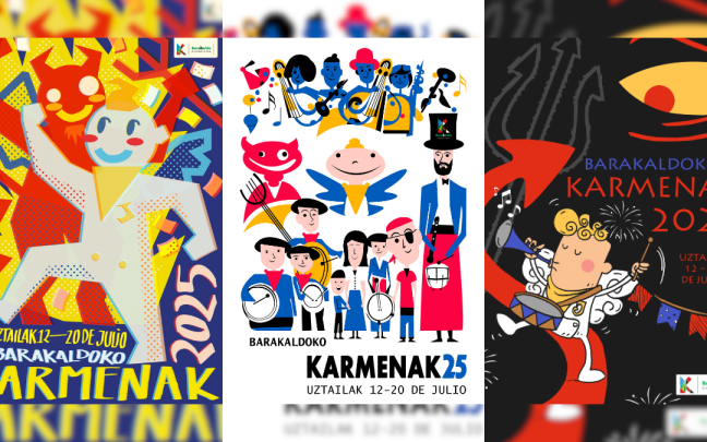 Los tres carteles preseleccionados para las fiestas de El Carmen 2025 de Barakaldo.
