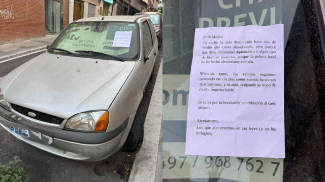 Imagen del vehículo y la nota colocada sobre el mismo. X: @LIOSDEVECINOS Imagen del vehículo y la nota colocada sobre el mismo. X: @LIOSDEVECINOS