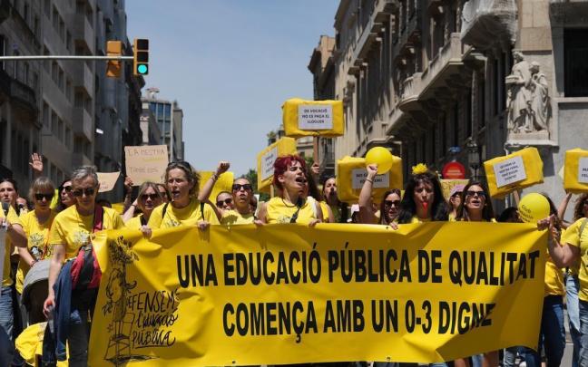 Una protesta en Barcelona para reivindicar mejoras en la etapa educativa de cero a tres años.