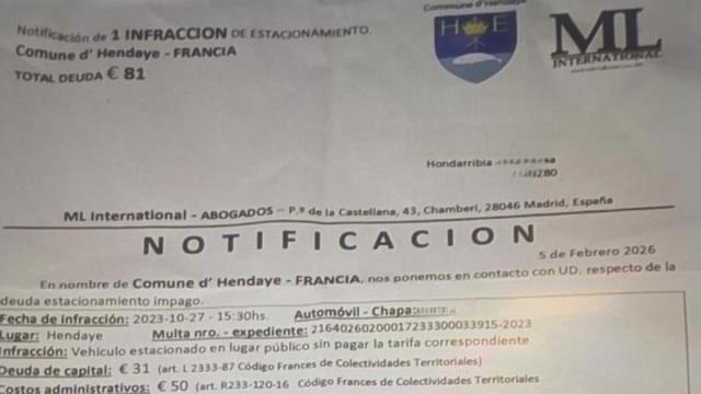 Multa de aparcamiento de Hendaia, publicada por el Ayuntamiento de Hondarribia / H.U.