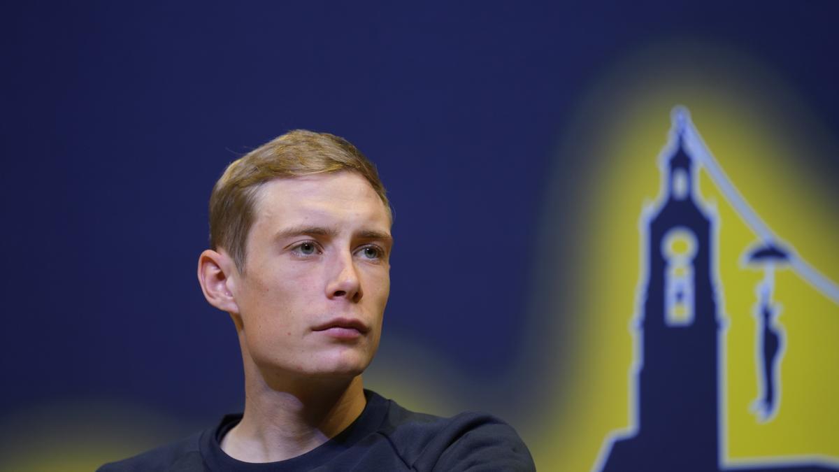 Jonas Vingegaard, durante su comparecencia en la rueda de prensa celebrada ayer en el Palacio Euskalduna.