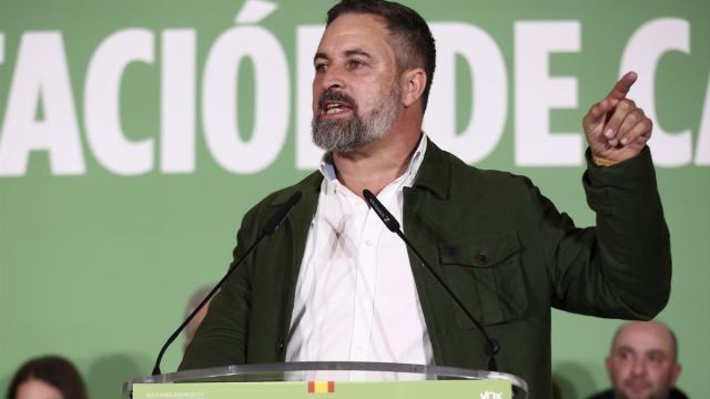 Santiago Abascal, interviene durante un acto en Extremadura.