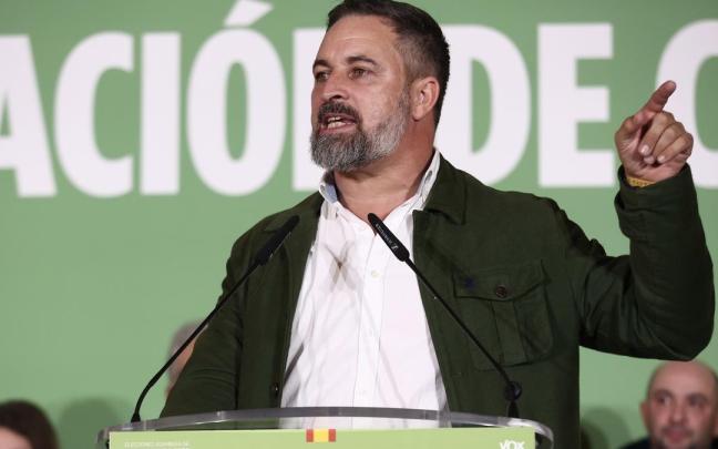 Santiago Abascal, interviene durante un acto en Extremadura.