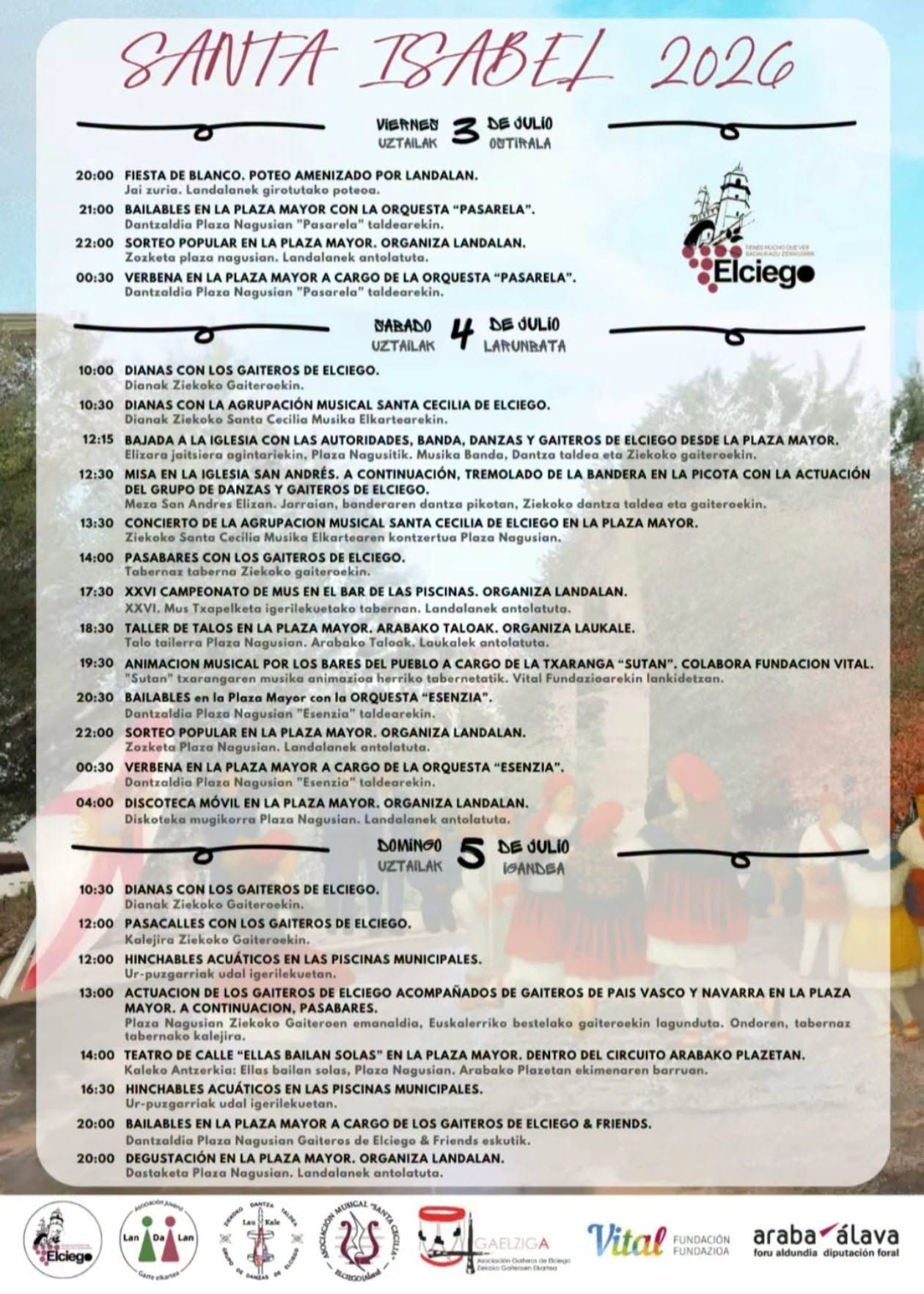 Programa de las fiestas de Santa Isabel de Elciego