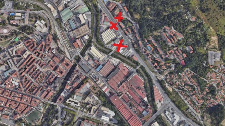 Puntos de la N-634 a su paso por el término municipal de Galdakao afectados por los cortes