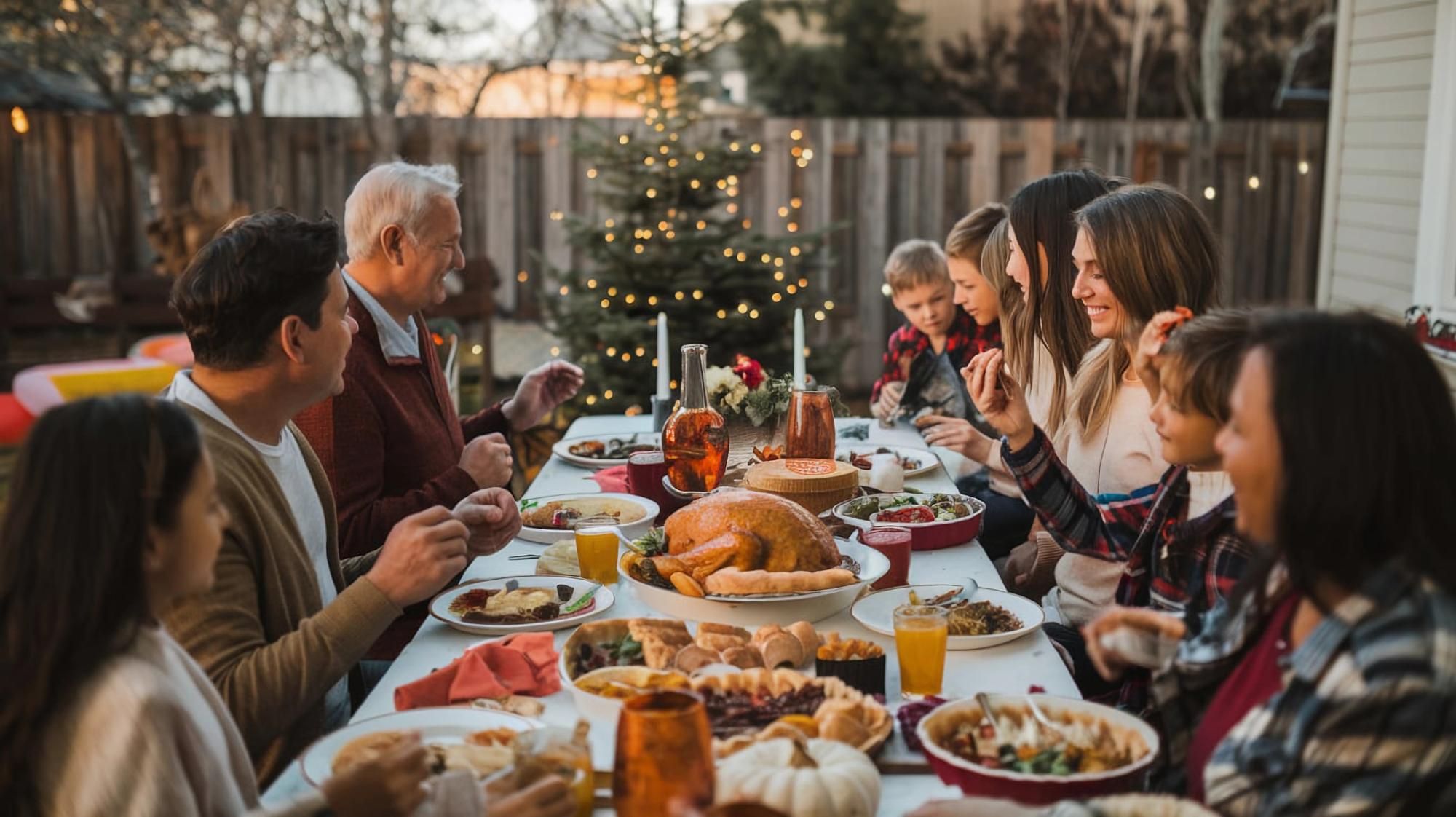 Padres, hijos y nietos comparten mesa en Navidad.
