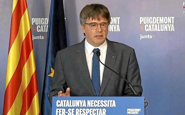El candidato de Junts, Carles Puigdemont, durante su comparecencia telemática de ayer.