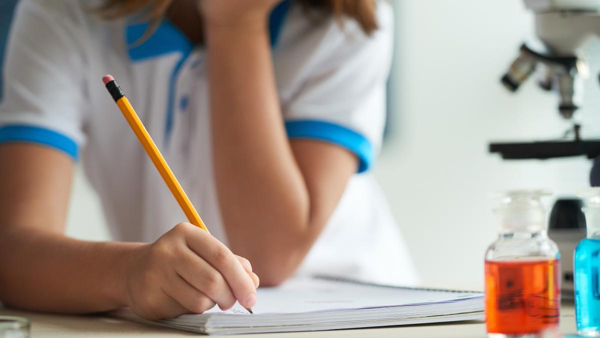 Una alumna estudiando.