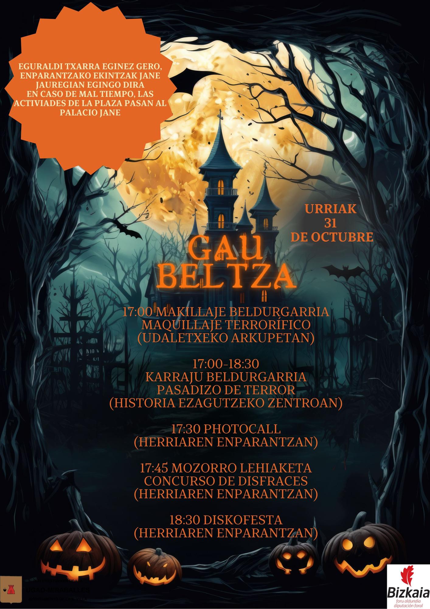 Programa de actividades de la Gau Beltza de este viernes en Ugao-Miraballes