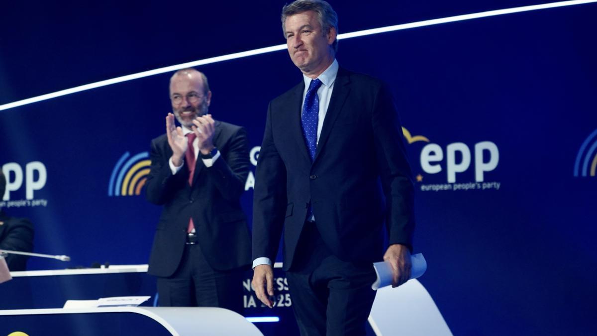 El presidente del Partido Popular Europeo, Manfred Weber, y el presidente del PP, Alberto Núñez Feijóo.