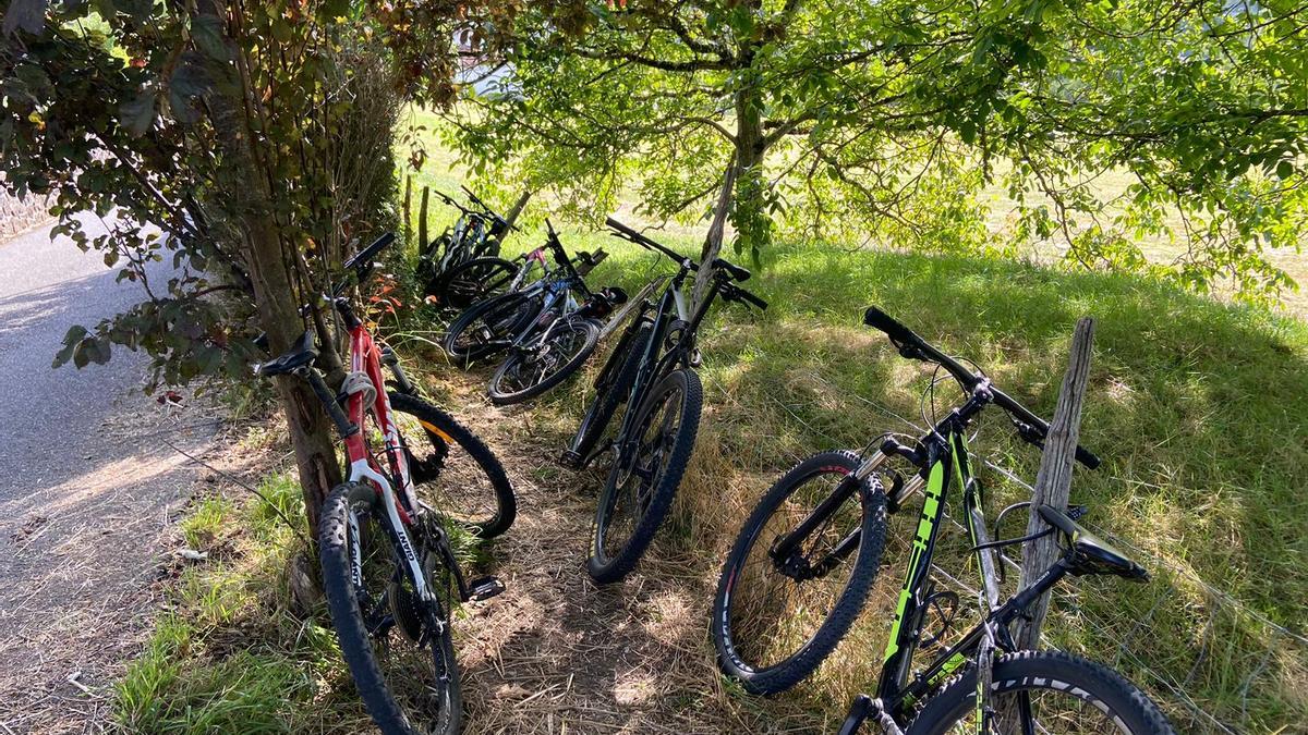 Bicicletas apiladas en el lado de la carretera de Urrutxu.