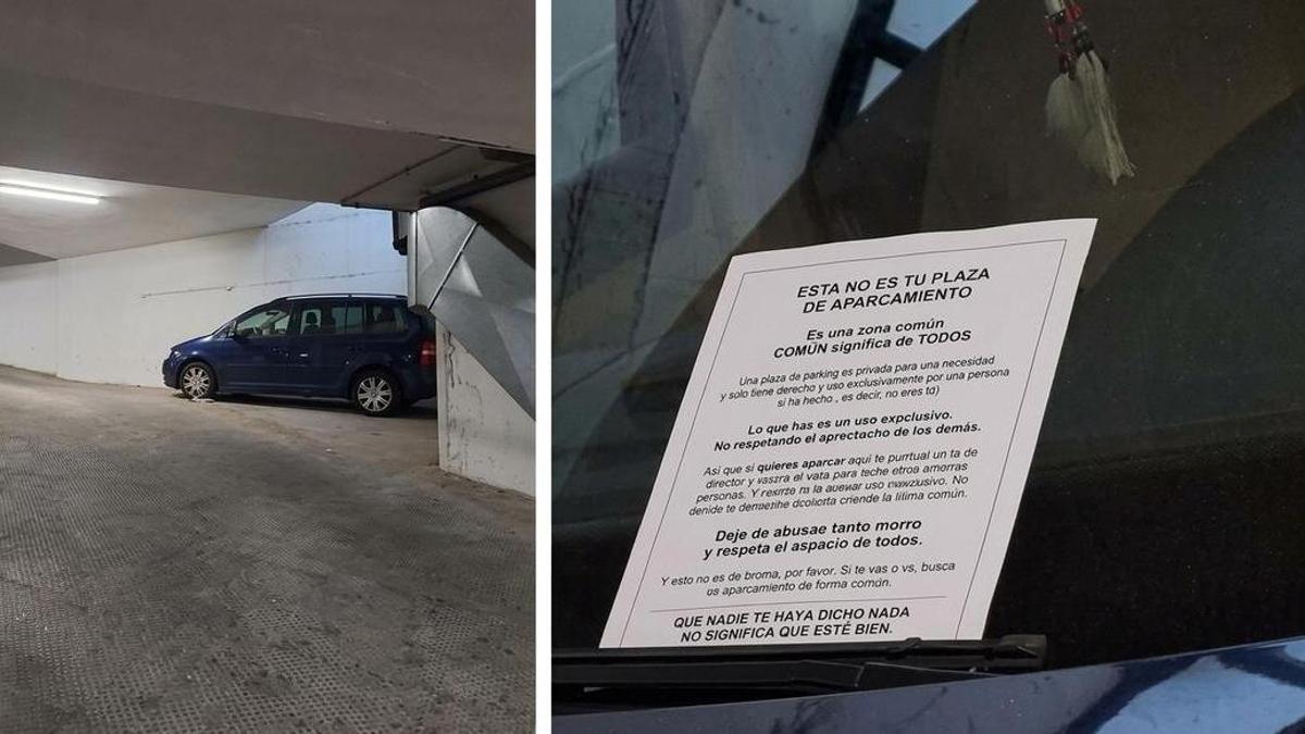 Un coche mal estacionado en un parking ha recibido una contundente respuesta