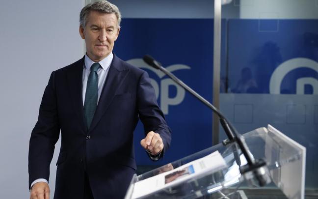 El líder del PP, Alberto Núñez Feijóo, en su comparecencia tras el adelanto electoral.
