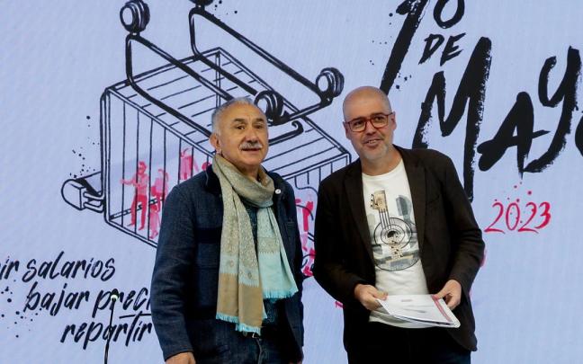 Pepe Álvarez y Unai Sordo, en la presentación de los actos del Primero de Mayo.