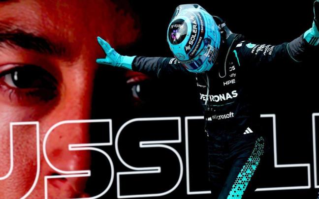 George Russell celebra su triunfo en el Gran Premio de Austria.