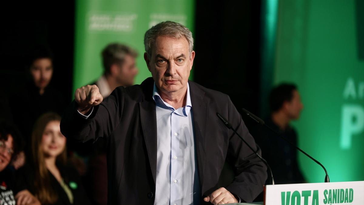 Zapatero, durante su intervención en un mitin de María Jesús Montero a las elecciones andaluzas el pasado 14 de mayo.