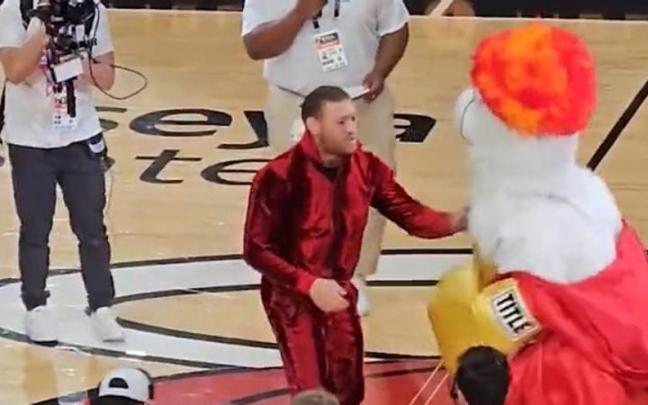 Conor McGregor agrede a la mascota de los Miami Heat. Conor McGregor agrede a la mascota de los Miami Heat.