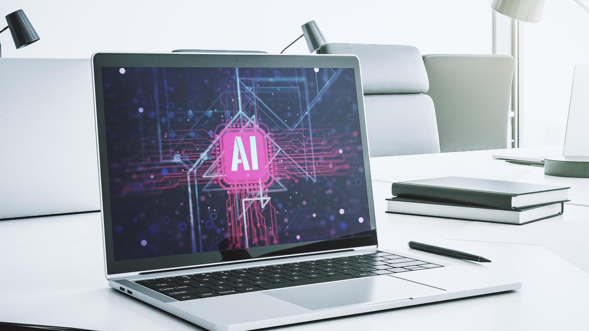 Un ordenador portátil con el símbolo de la inteligencia artificial en la pantalla.