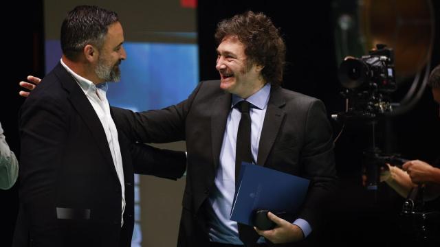 El presidente de Vox, Santiago Abascal, con el presidente de Argentina, Javier Milei